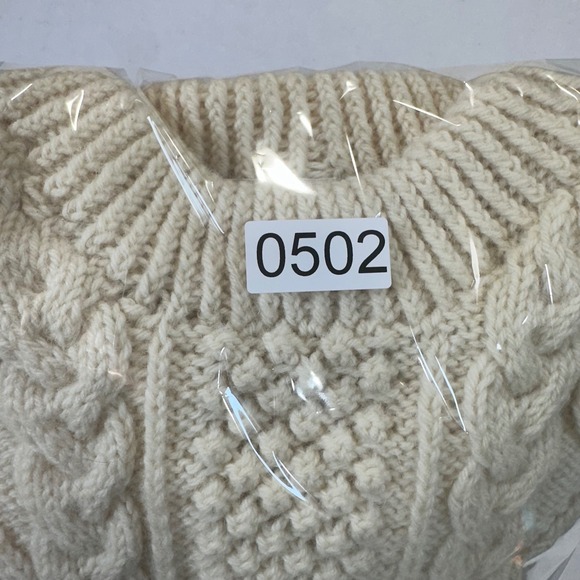 Barnas-Mor Hand Knit Donegal Ireland Aran Wool Sweater Cream Cable Knit Small - Picture 7 of 7